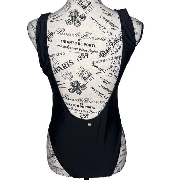 Juicy Couture Logo Black Label Deep Scoop Back High Cut One Piece Swimsuit Med - Picture 3 of 13